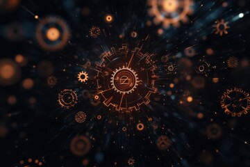 A network of connected gears floating against a vibrant blue background, symbolizing teamwork and innovation.