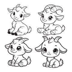 High-Quality Cute Cartoonic Goat Sitting Pose Vector Illustrations
