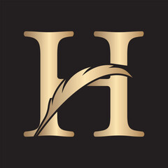 Feather Logo combine with letter H vector template