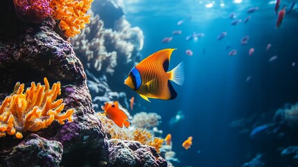 Colorful tropical fish and marine life in the underwater sea world ecosystem