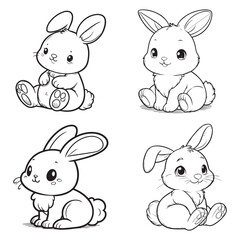 High-Quality Cartoonic Rabbit Sitting Pose Vector Illustrations