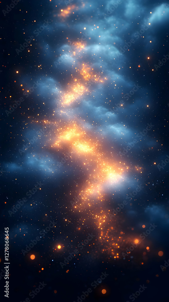 Poster abstract nebula in deep space background with glowing stars and fiery clouds