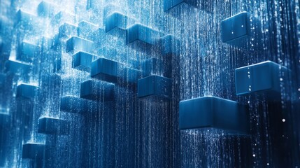 Cubes of light falling with water like flowing stream