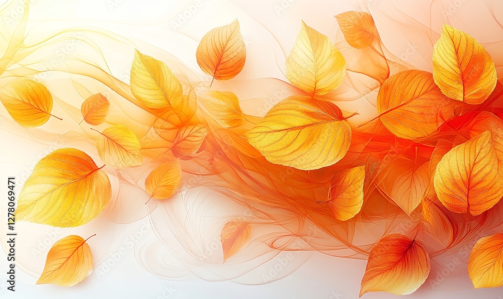 Poster abstract background with autumn leaves floating in the air.
