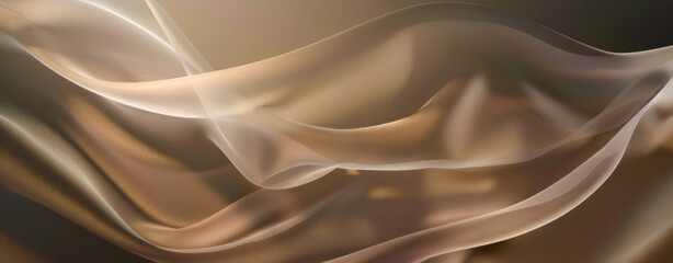 Obraz premium Beauty banner with delicate luxurious, brown satin fabric, with soft, flowing waves creating sense of gentle movement and elegance. Concept of high-end fashion. beauty textile background