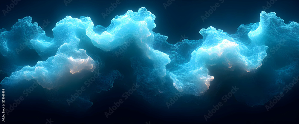 Poster abstract glowing blue wave background with dynamic sparkle and fluid motion on dark backdrop