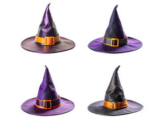 Four Witch hats, Halloween hats, Witch Hats with Ribbon, Purple witch hats, isolated