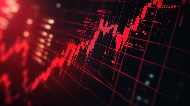 Economic crisis concept with a red downward trending stock market graph on a dark financial background.