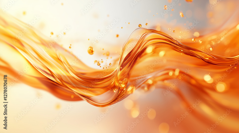 Poster dynamic swirl of golden liquid flows gracefully, creating abstract and vibrant visual. fluid motion 