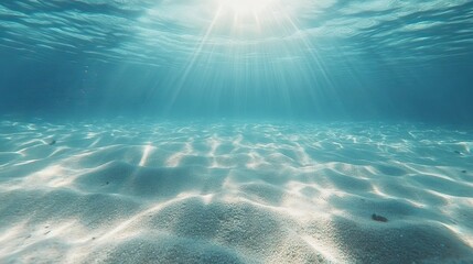 Tropical seabed with a coral reef and sunshine filtering through the water