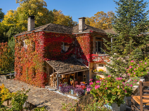 The traditional stone house of the tourist town of Papigko in the mountains of Epirus in Greece