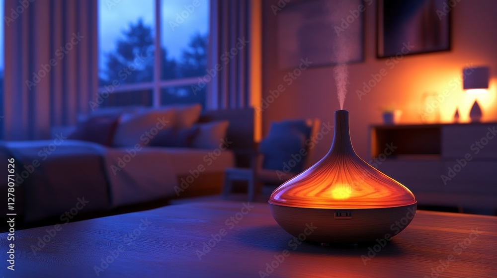 Poster serene room with glowing diffuser and ambient light