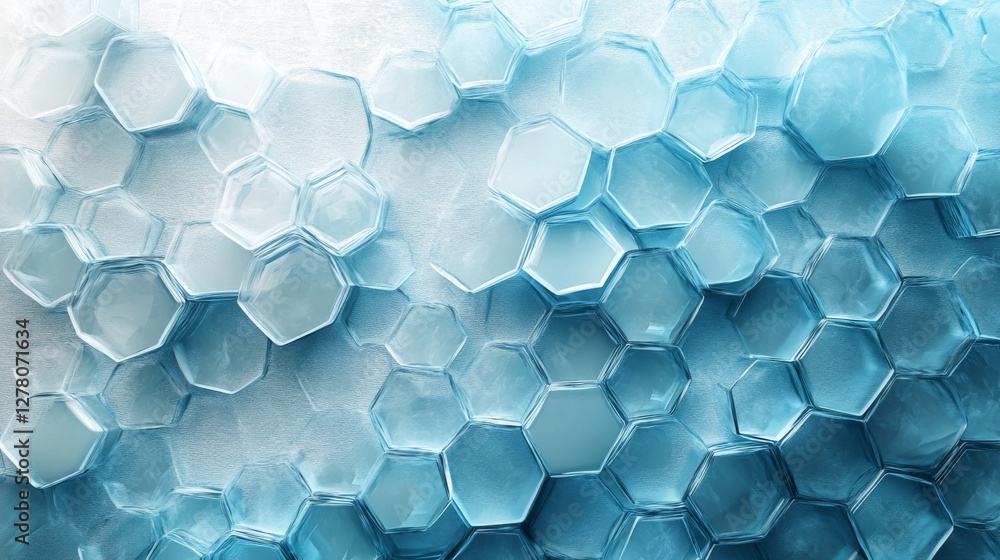 Poster light blue hexagonal shapes arranged on a textured background