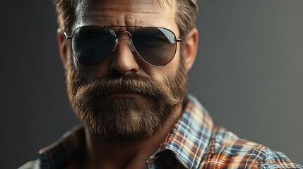 Fototapeta premium A man wearing sunglasses and sporting a large beard