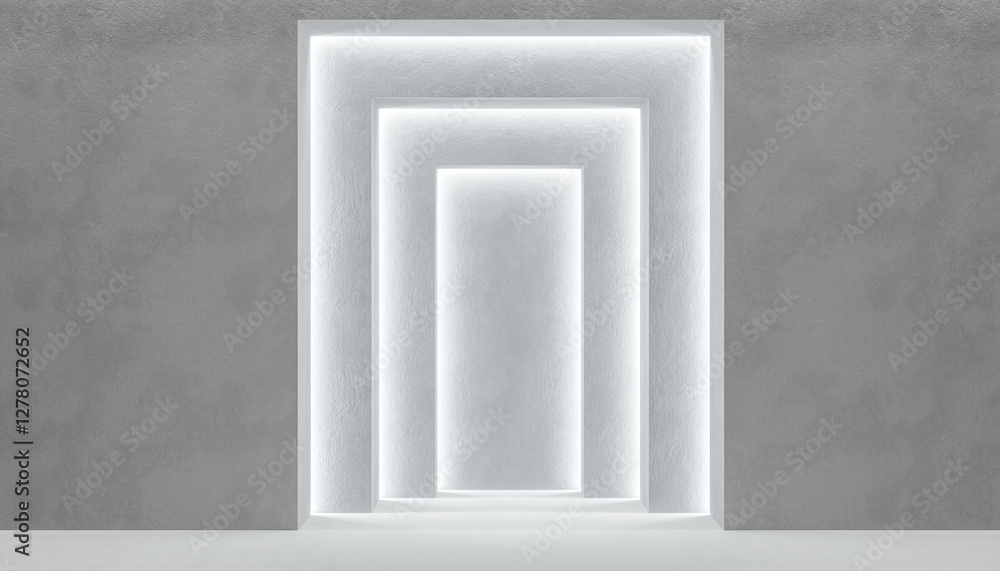 Aufkleber empty product placement background with modern minimalist design, illuminated geometric archways, cl