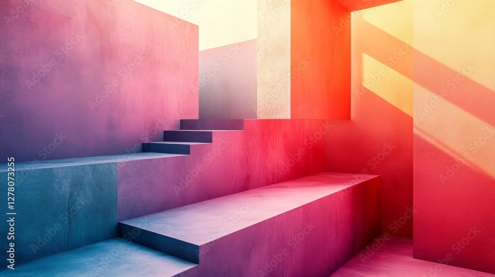 Poster staircase and levels within modern architecture presenting abstract design elements