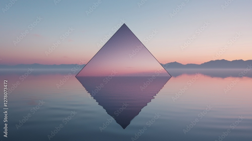 Poster photograph of a triangular prism in the middle of a body of water. the prism is in the shape of a tr