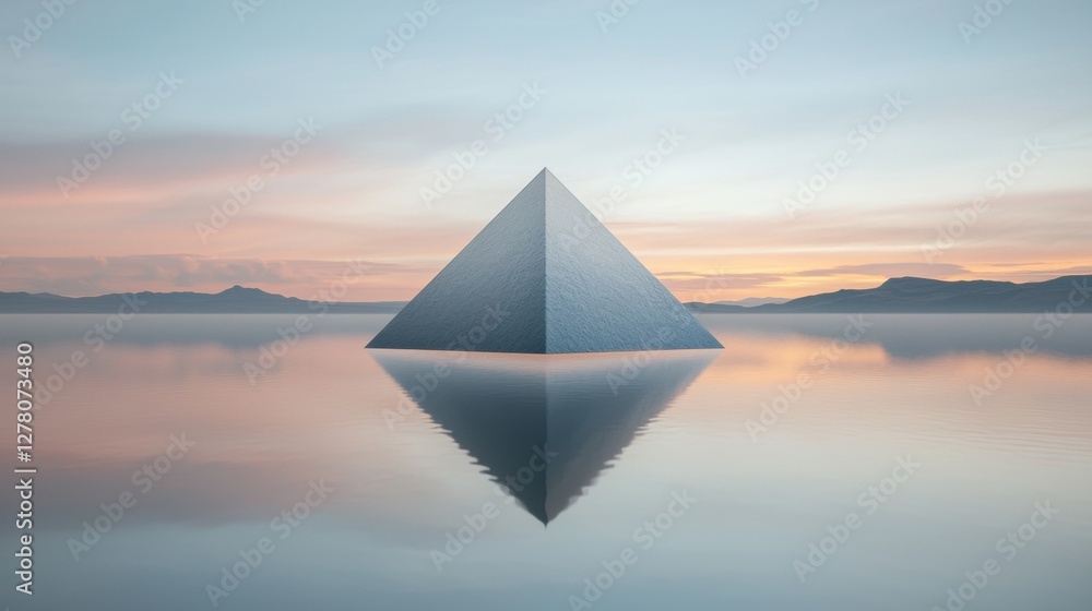 Aufkleber digital art piece that appears to be a photograph of a pyramid in the middle of a body of water. the