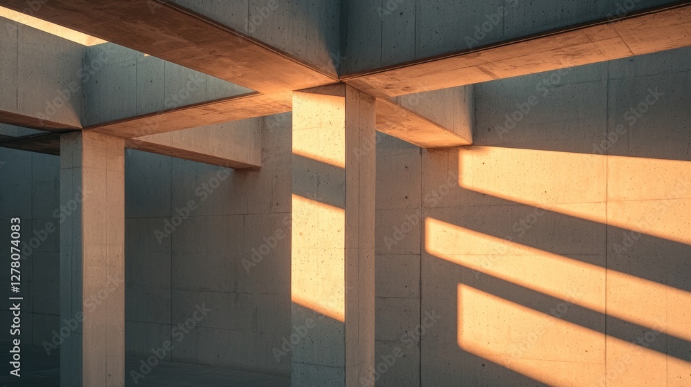 Poster empty room with concrete walls and floor. the room has a high ceiling with wooden beams supporting i