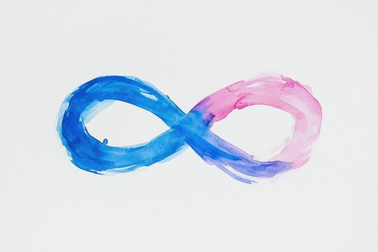 Abstract Watercolor Infinity Symbol in Blue and Pink Hues