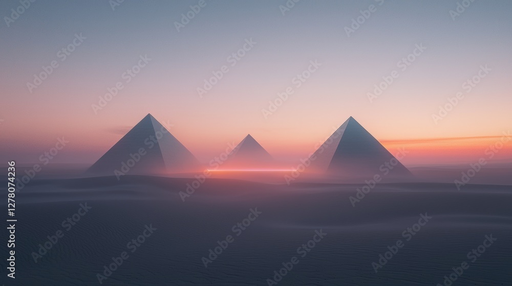 Aufkleber three pyramids in a desert-like landscape. the pyramids are arranged in a triangular formation, with