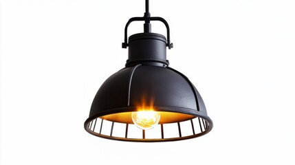 Black Metal Industrial Pendant Light with Wire Cage and Warm Light Bulb