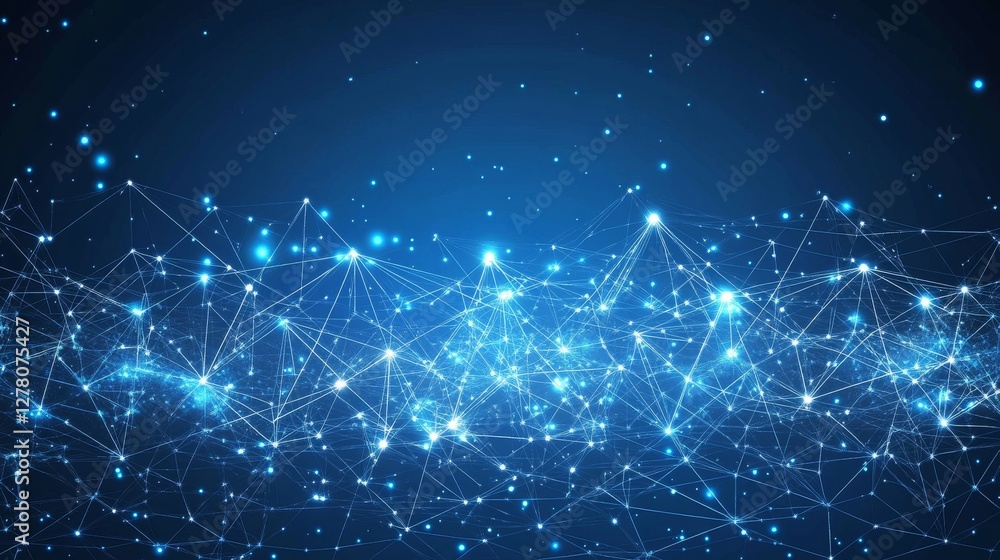 Poster futuristic digital network with connected dots, lines, and triangles – big data visualization, abstr