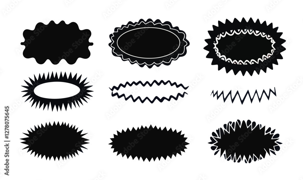 Poster dynamic zig zag oval shape vector set for minimalist graphic design projects