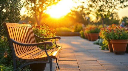 Obraz premium Sunset Serenity: Golden Hour on a Park Bench