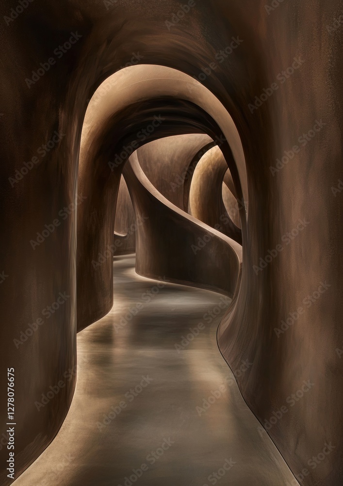 Poster digital art piece that appears to be a 3d rendering of a tunnel or tunnel. the tunnel is made up of 