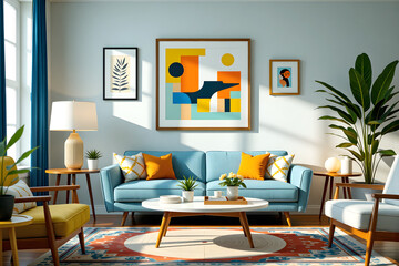 Timeless Elegance: A 1950s Sofa Paired with Contemporary Art and Modern Furniture
