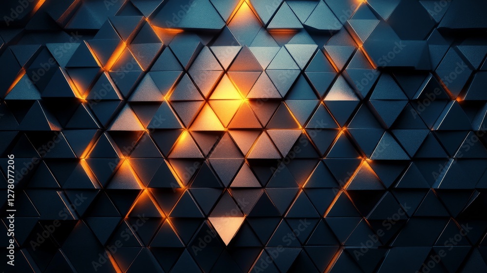 Poster futuristic abstract design of illuminated triangular geometric shapes
