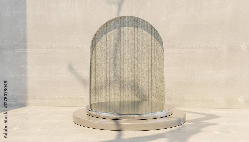 Aufkleber empty podium for product placement presentation in minimalist setting with round base and arched bac