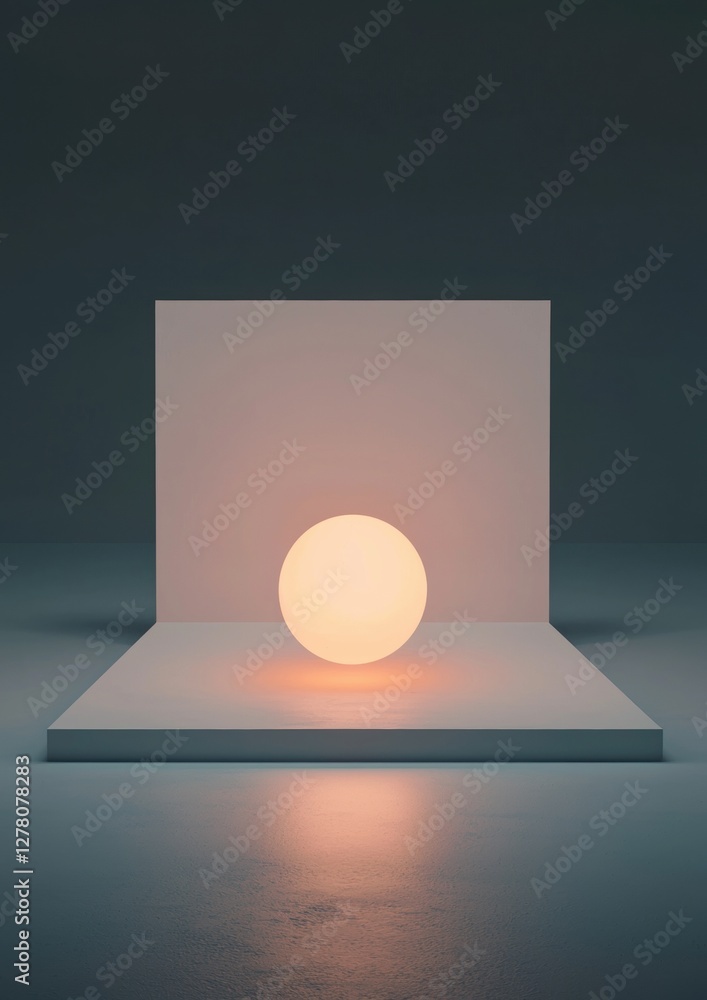 Poster 3d rendering of a square-shaped light fixture with a white base. the light is turned on, casting a w