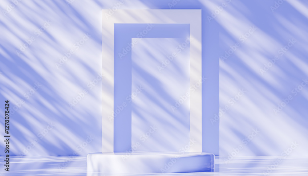 Aufkleber minimalist empty podium with geometric shapes for product placement presentation in soft blue light 