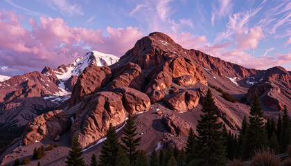 Majestic rocky mountain crags at dawn, nature's serenity, Earth Day