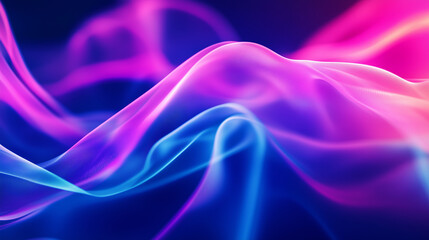 Obraz premium An abstract artwork featuring soft, intertwining waves of neon blue and pink, evoking a sense of fluidity and light against a dark background. 