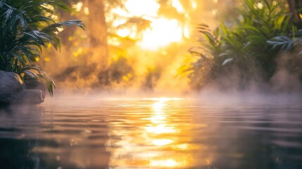 Tranquil Spa Pool with Sunset Reflection and Steam