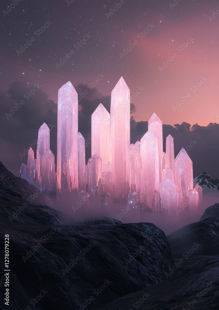 Aufkleber digital illustration of a group of tall, crystal-like structures that appear to be floating in the a