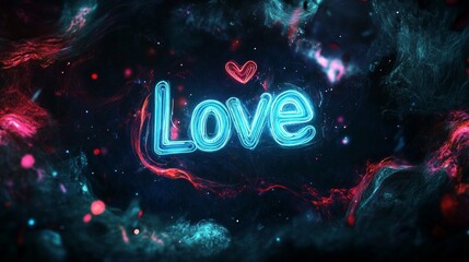 Abstract Cosmic Love: Vibrant Particles and Glowing Heart