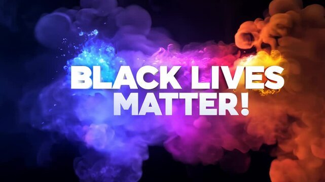 A colorful background with the words Black Lives Matter written in black. The background is filled with smoke and colorful swirls