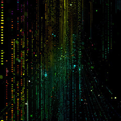 Colorful Digital Matrix Code Streams in Darkness