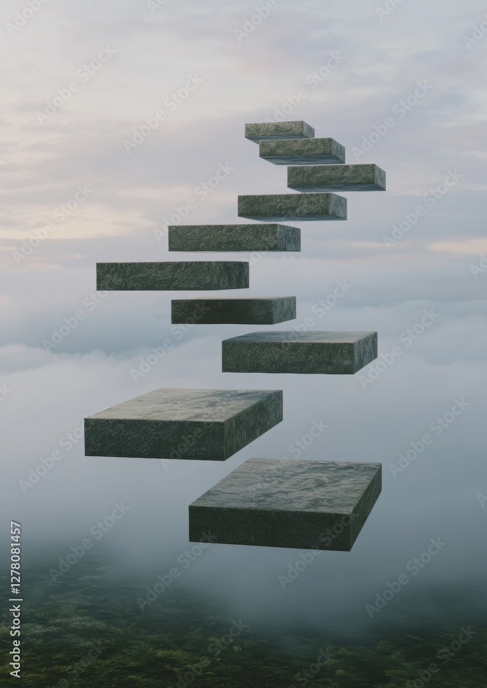 Poster group of six grey concrete blocks arranged in a vertical line, with the topmost block being the larg