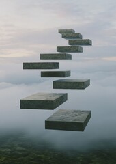 Group of six grey concrete blocks arranged in a vertical line, with the topmost block being the largest and the bottommost being the smallest.