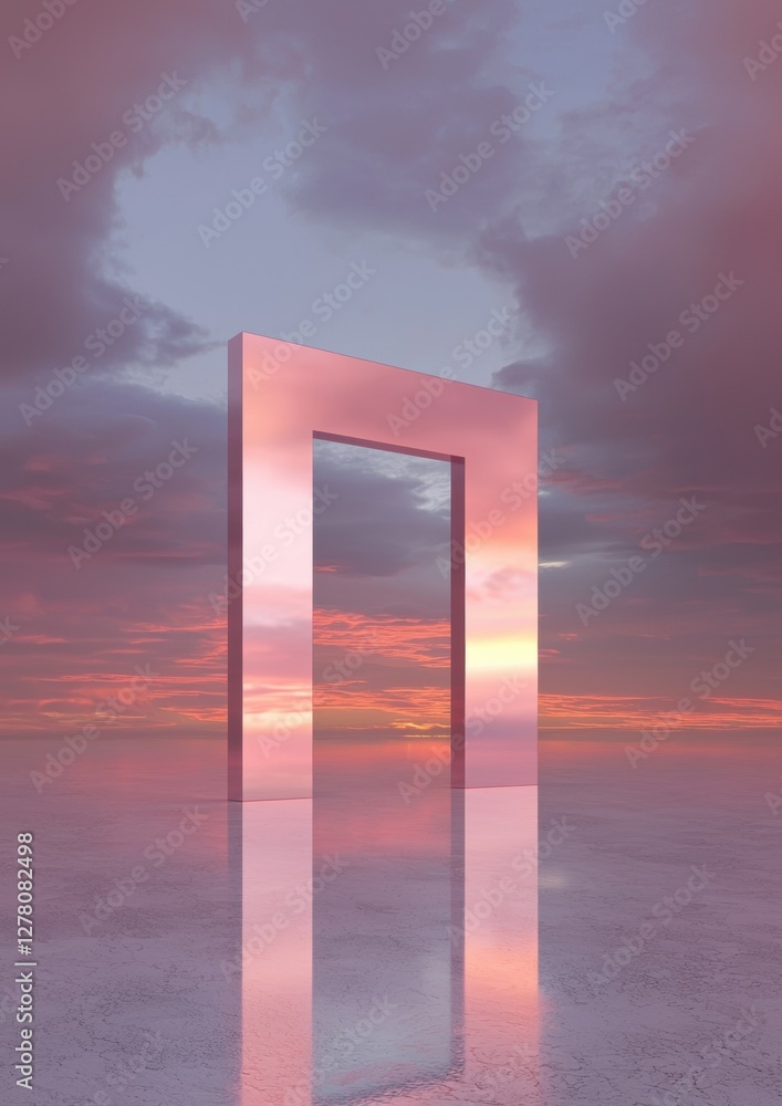 Poster digital art piece that appears to be a photograph of a large, rectangular structure in the middle of