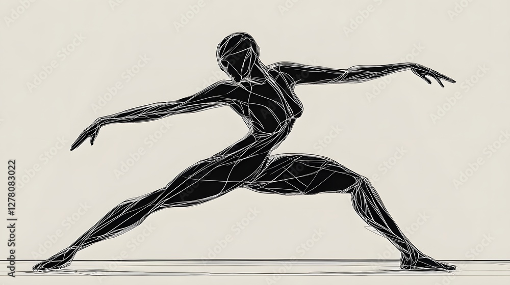 Poster abstract representation of a dancer in a dynamic pose, showcasing fluid movement against a neutral b