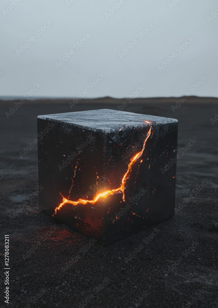 Poster photograph of a square-shaped object on a black surface. the object appears to be made of a dark mat