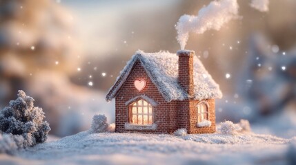 Cozy winter house nestled in a snowy landscape