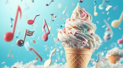 Ice cream surrounded by floating musical notes