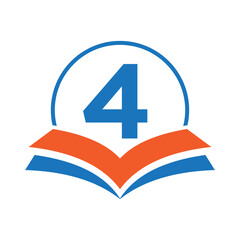Obraz premium Education Logo On Letter 4 With Book Symbol For Academy and Graduation Logo Template Design
